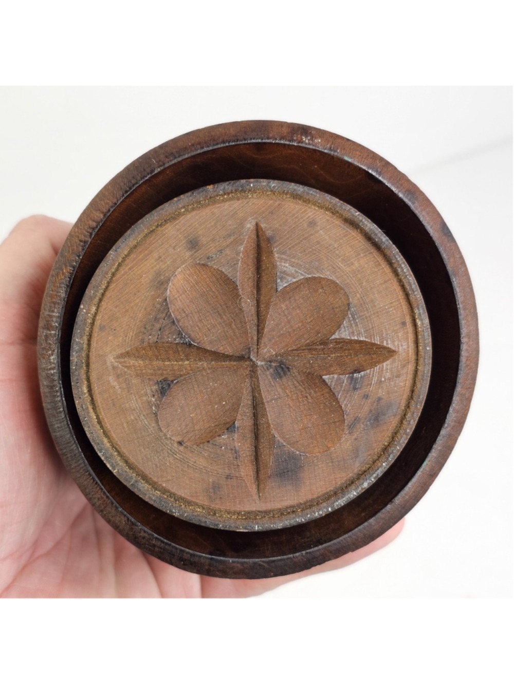 Vintage Wooden Butter Press Mold Flower Design Hand Carved Primitive Kitchen...